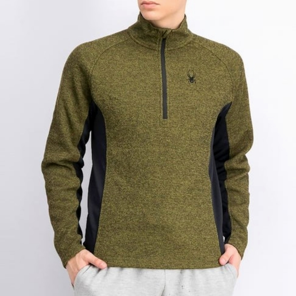 Spyder Men's Olive Green Black Quarter-Zip Fleece Lined Pullover Jacket Large